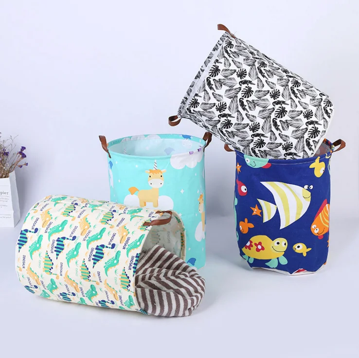 Wholesale European Waterproof Laundry Folding Cartoon Fabric Canvas Kids Basket