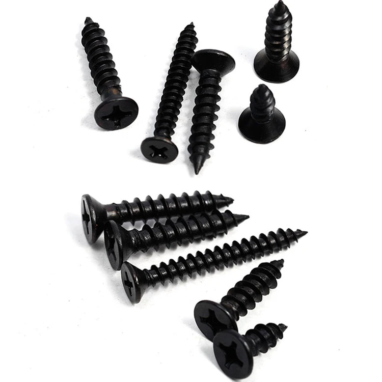 #2 #3 #4 #5 #6 #7 #8 #10 #12 #14 Black Steel Flat Head Phillips Countersunk Wood Screw Self Tapping Screws