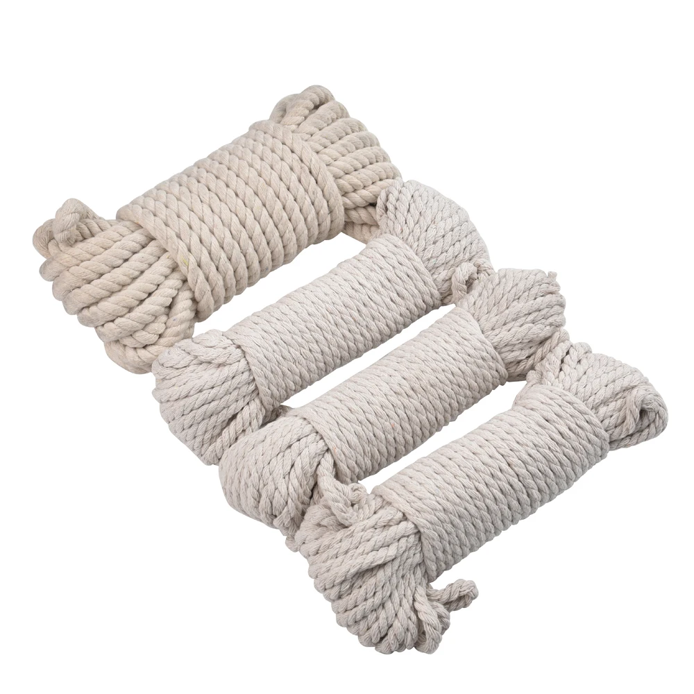 Yuchen Customized Natural Color 3 Strands 5mm Cotton Rope Twist Rope For Wall Hanging Or Plant Hanging