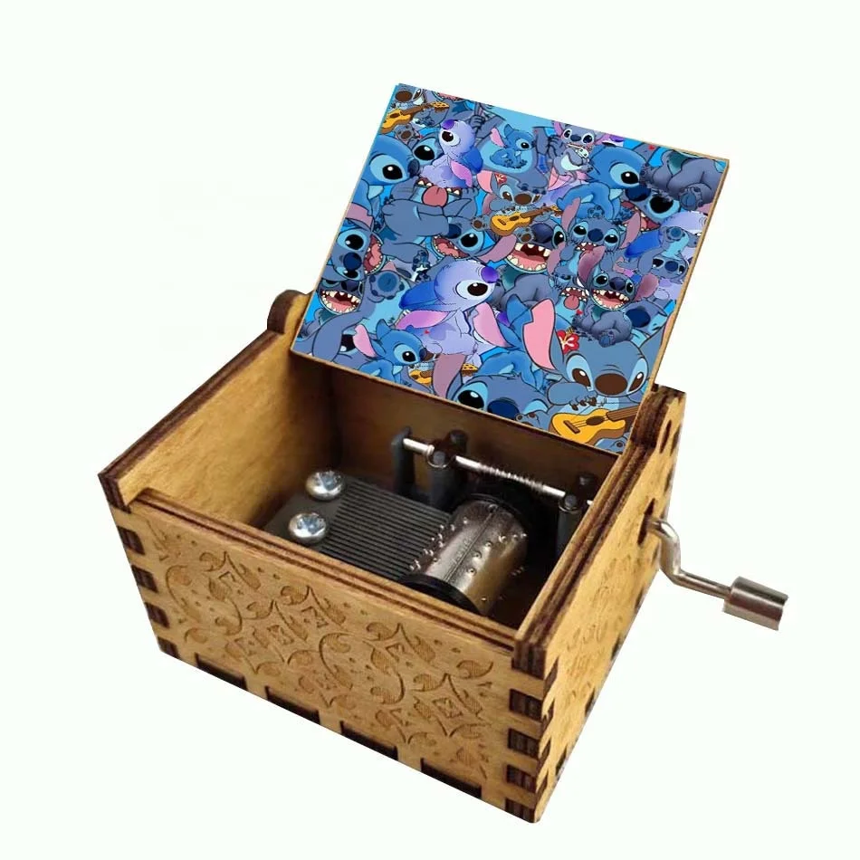 Ever Bright In Spot ! Factory Custom LOGO Cartoon Anime Painting Wooden Mini Hand Crank Music Box For Gift