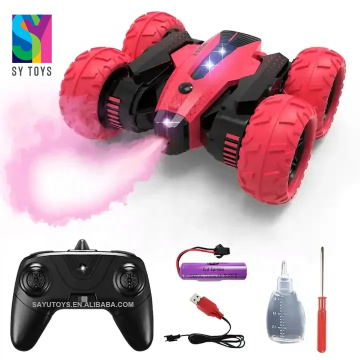 SY 360 degrees rotation double side spray function rc stunt car baby remote control toy