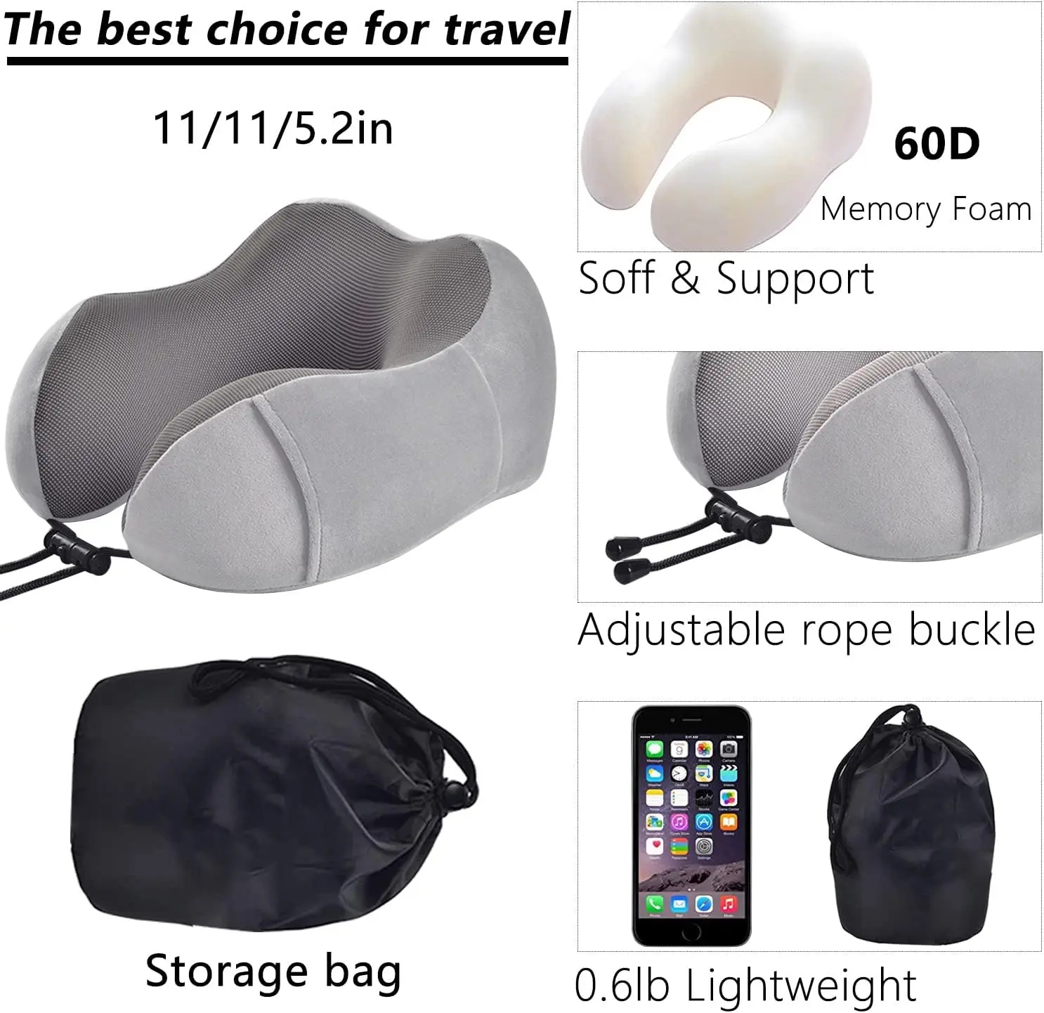 embroidery logo Support for Vacations Airplanes Trains Buses and Cars Classic Removable Cover Memory Foam Travel Neck Pillow