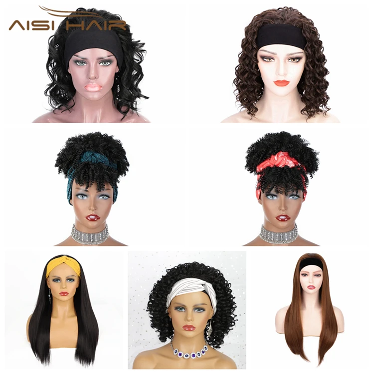  Aisi Hair короткие термостойкие синтетические вьющиеся парики полуженские 3/4 с повязкой на голову коричневые длинные прямые для