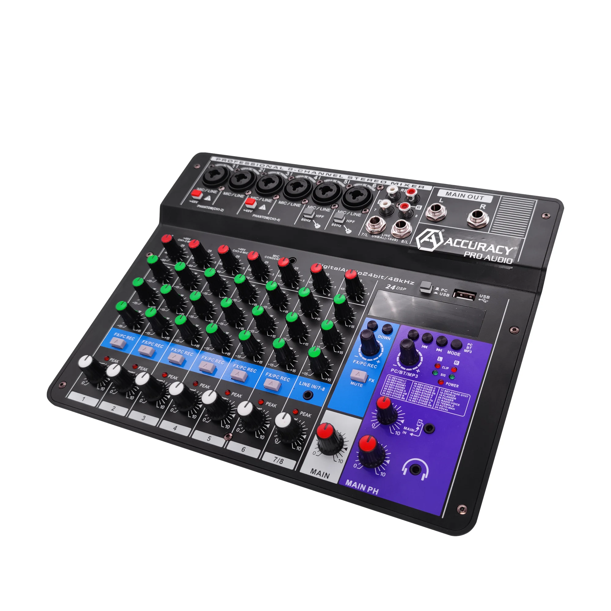 Accuracy Pro Audio MA6 Professional consola de sonido 6 channel audio stereo mixer with digital sound card DJ mixer
