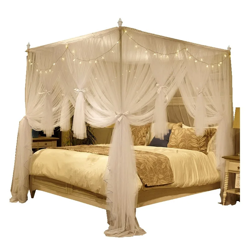 Лидер продаж занавеска на кровать принцессы с 4 углами и оборками двухслойная Удобная драпировка москитная сетка обработанная