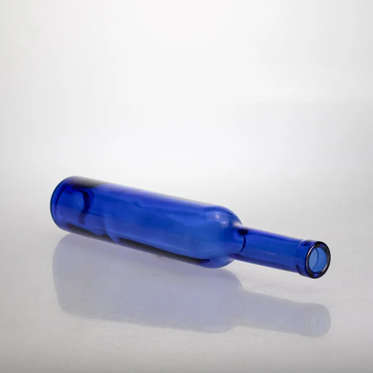 Unique  Long Neck Blue Wine Glass Bottle 380ml  Ice Wine Bottle For Beverage
