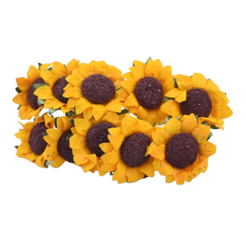 100pcs\lot Artificial Sunflower Flowers for Gift Box Diy Decor Paper Flowers Scrapbooking Craft Mini Daisy