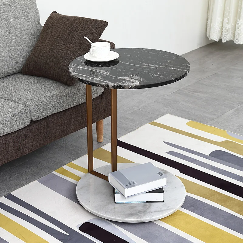 2021 small Indoor furniture oval round top marble base near sofas metal frame bed side table