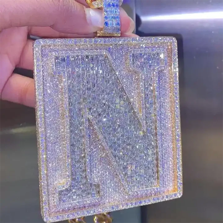 Custom Rose Gold Vvs Baguette Moissanite Pendant 925 Sterling Silver Mens Iced Out Hip Hop Logo Letter Charm Rapper Jewelry