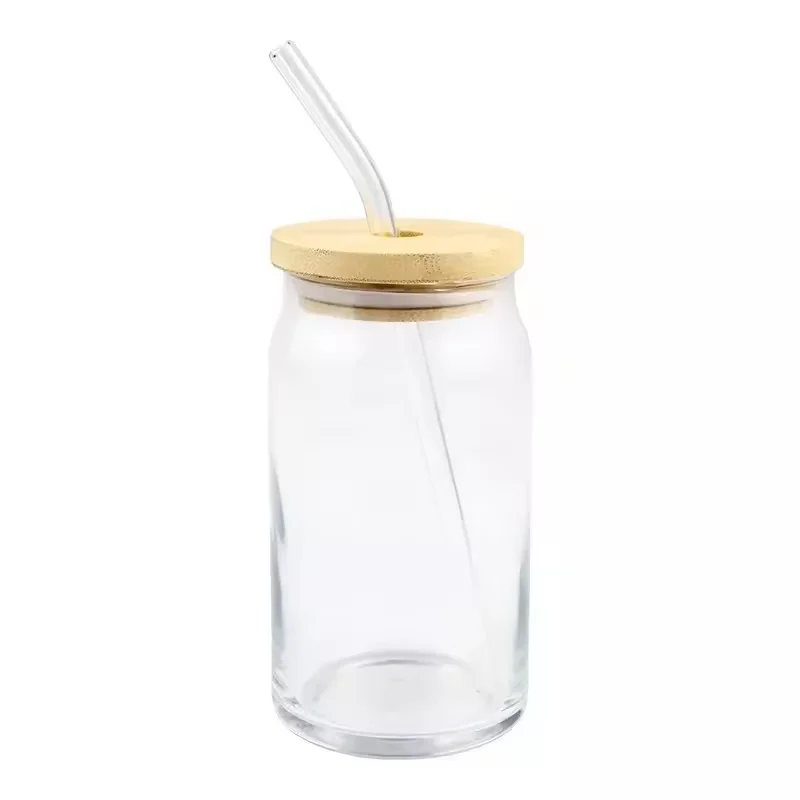 Modern 16oz 25oz Clear Frosted Sublimation Blanks Glass Mason Jar Beer Can & Cup Bamboo Lid Straw Tea Coffee Stocked Warehouse
