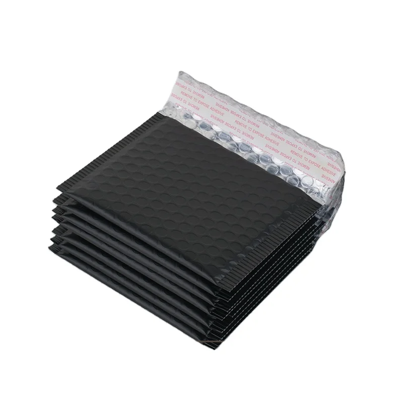 2021 Wholesale Customized Printed Mailing Shipping Padded Envelope Black Matt Metallic Air Bubble Mailer