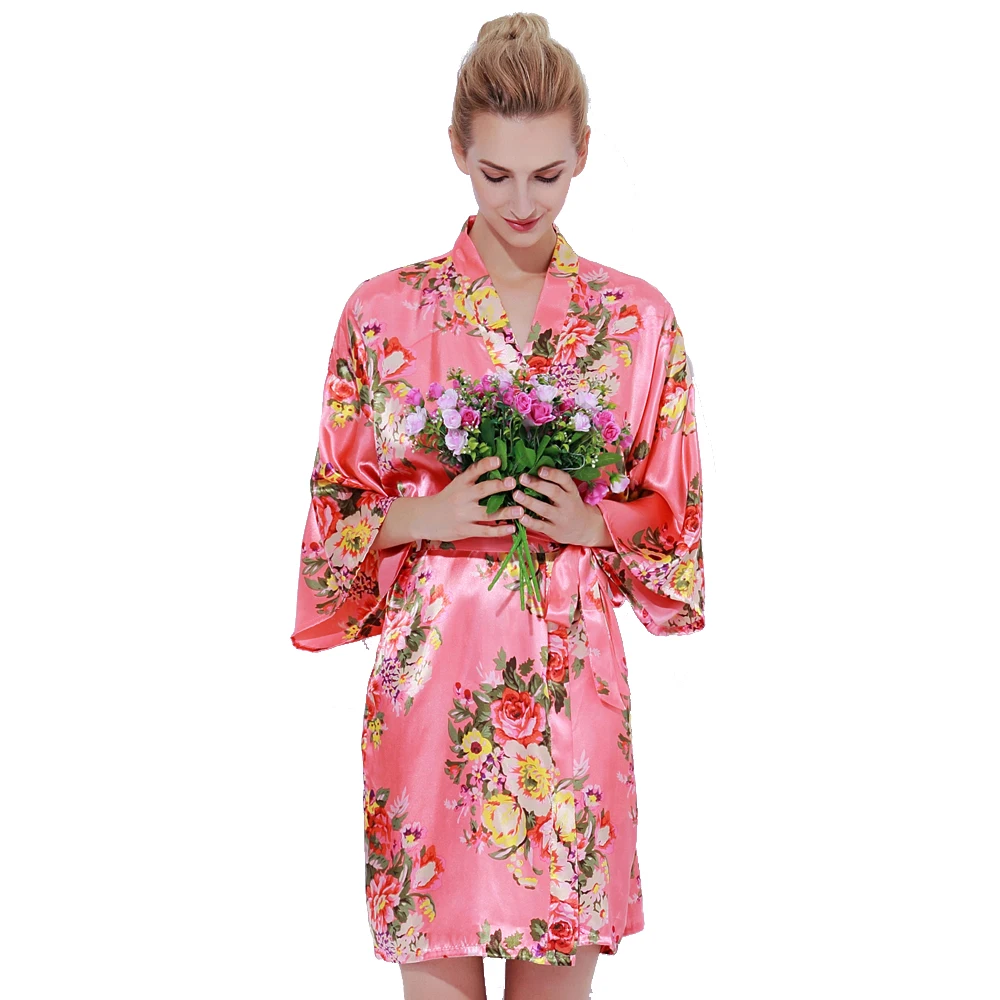 803 Wholesale Summer Womens Ice Silk Crane Sexy Pajamas Silk Bridal Dressing Gown Plus Size Nightgown Bathrobe Sleepwear