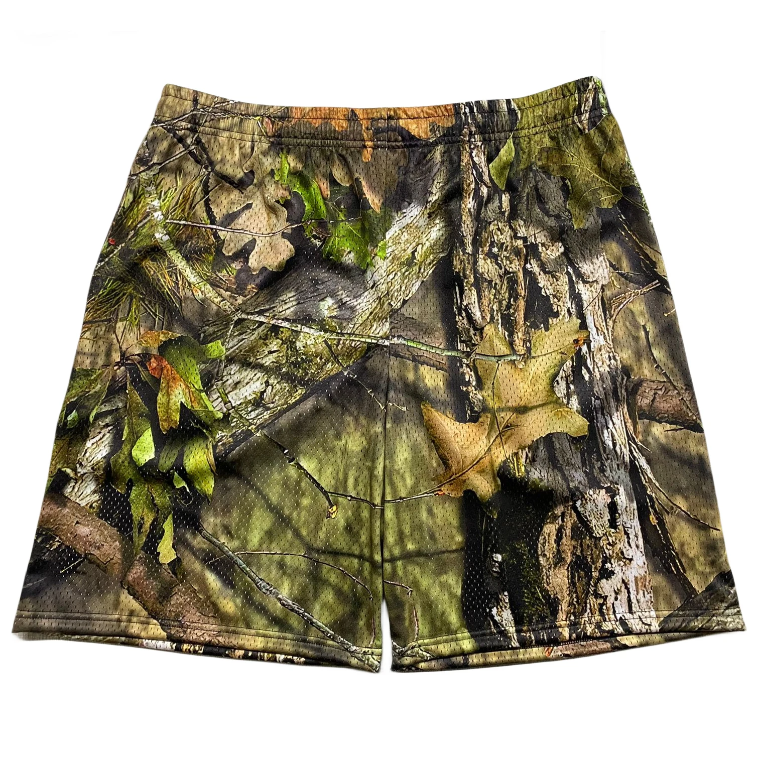 High quality custom logo 5 inch inseam manufacturer wholesale casual polyester sublimation men real tree camo forest mesh shorts