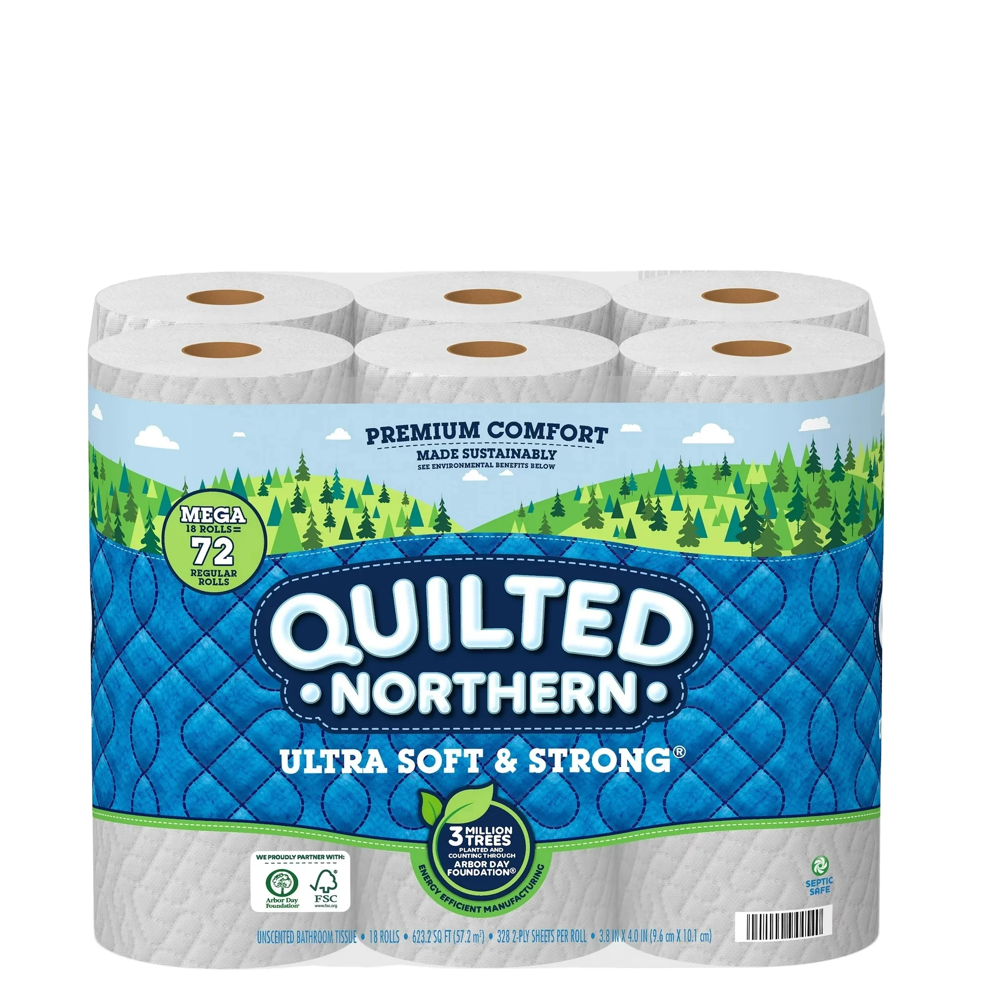 Quilted Northern Ultra Soft & Strong Bamboo Toilet Paper 18 Mega Rolls-Jumbo Size Pulp Tissue