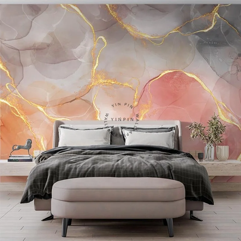 Pink gold marble abstract art mural wall paper home decor wallpaper 3d