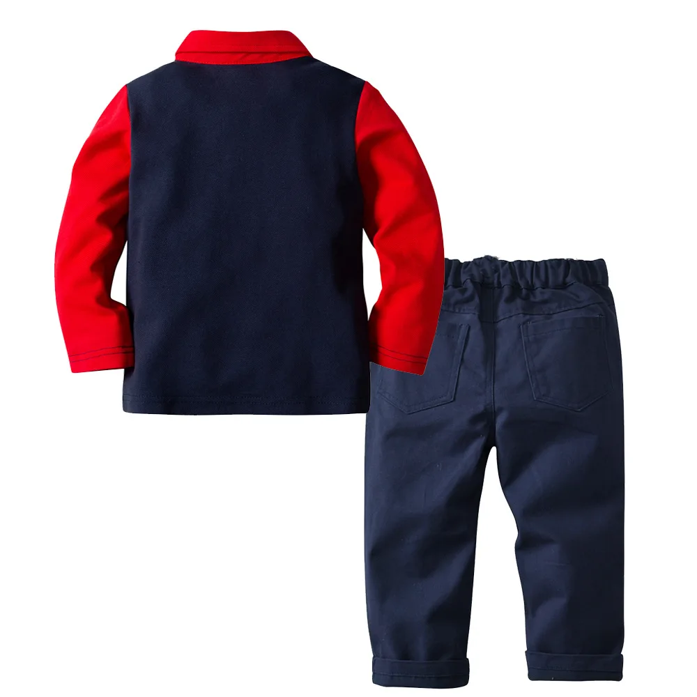 19B438  Children Wholesale Manufacturer Direct Selling England Style 2 pcs Boys 100% Cotton Boy Clothes Set Daily Wear