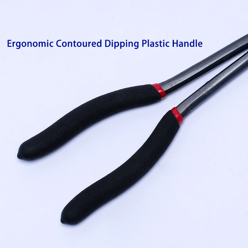 Custom 45 Degree Crucible Tongs Tools Carbon Steel Fishing Pliers Long Bent Nose Plier with Dipping Plastic Handle