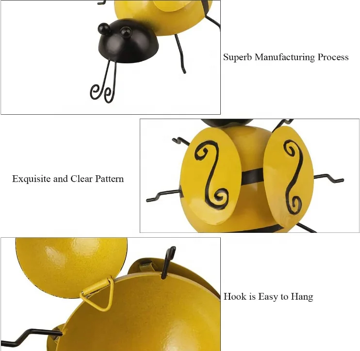 Metal Bumble Bee Garden Decorations Wall Art Bee 3D Sculpture Ornament, Bumble Bee Iron Garden Ornaments Outdoor