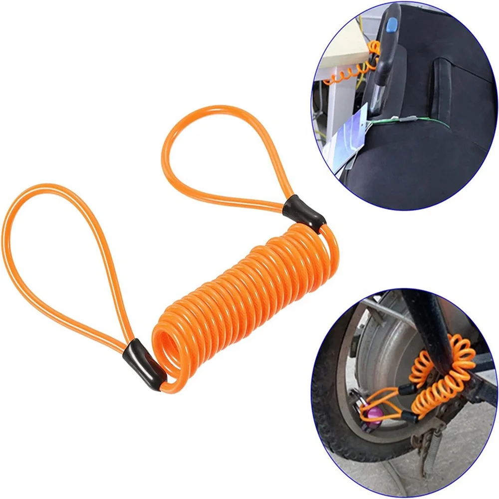 Security Anti Theft Motorbike Scooter Alarm Disc Lock Cable Lanyard With Carabiners Stage Bike Bicycle Spring Reminder Rope Wire