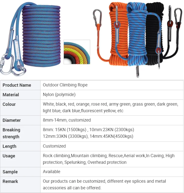 Best Quality Nylon High-Strength Polyester 10Mm 12Mm 20Mm Rock Climbing Rope