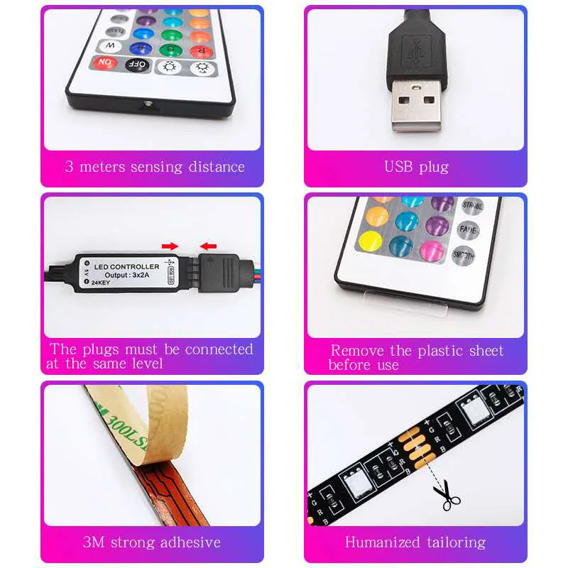 Лента 5050 0 5-5 м USB RGB лампа 5 в полосы освещения ТВ светодиодные ленты с пультом дистанционного управления для украшения