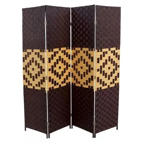 New style 4 Panels Room Screen Divider Hand-Woven Design Room Divider Wooden Removable Storage Shelves Screen Suitable for Livin