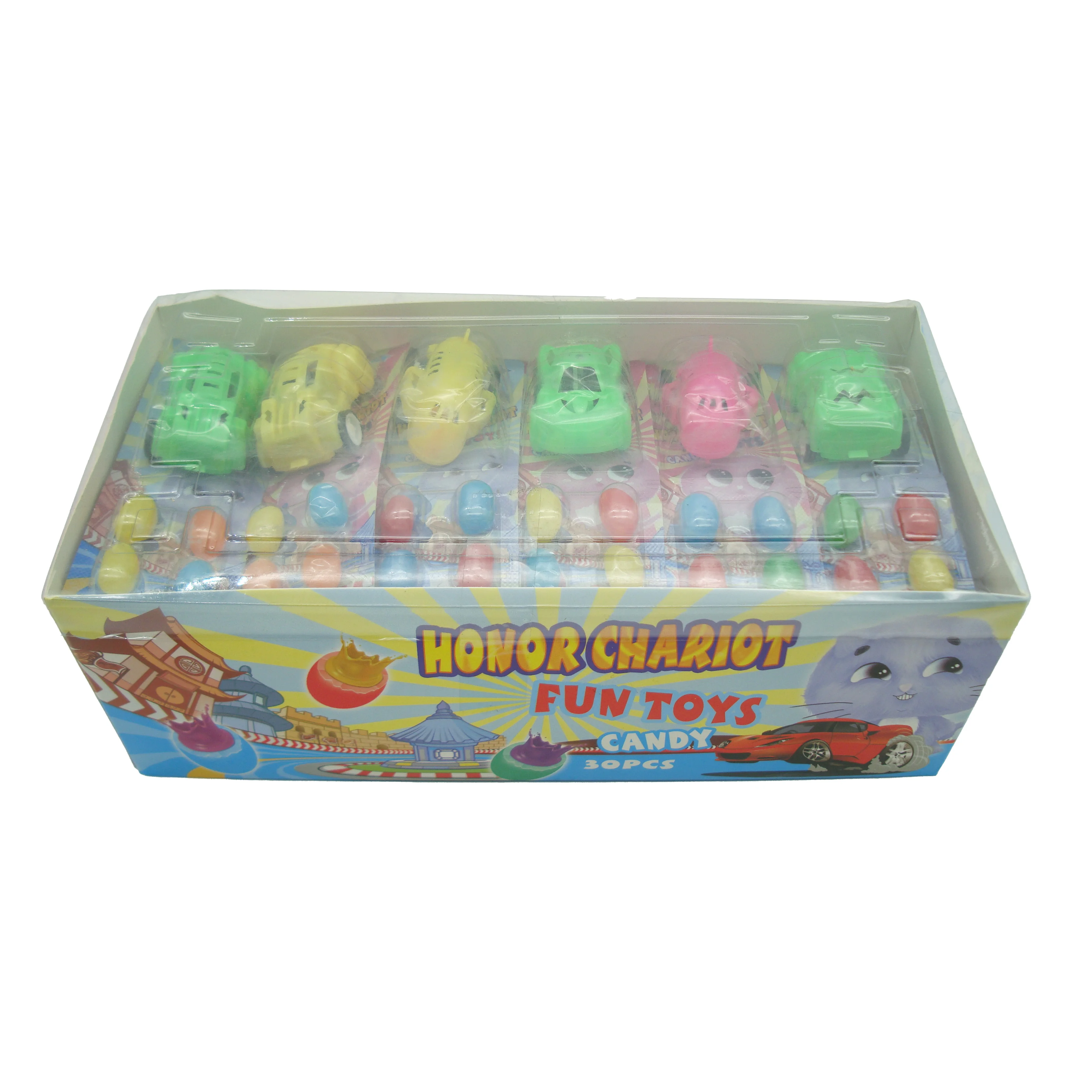 Plastic Cartoon Car Toy with Fruit Flavor Jelly Bean for Kids