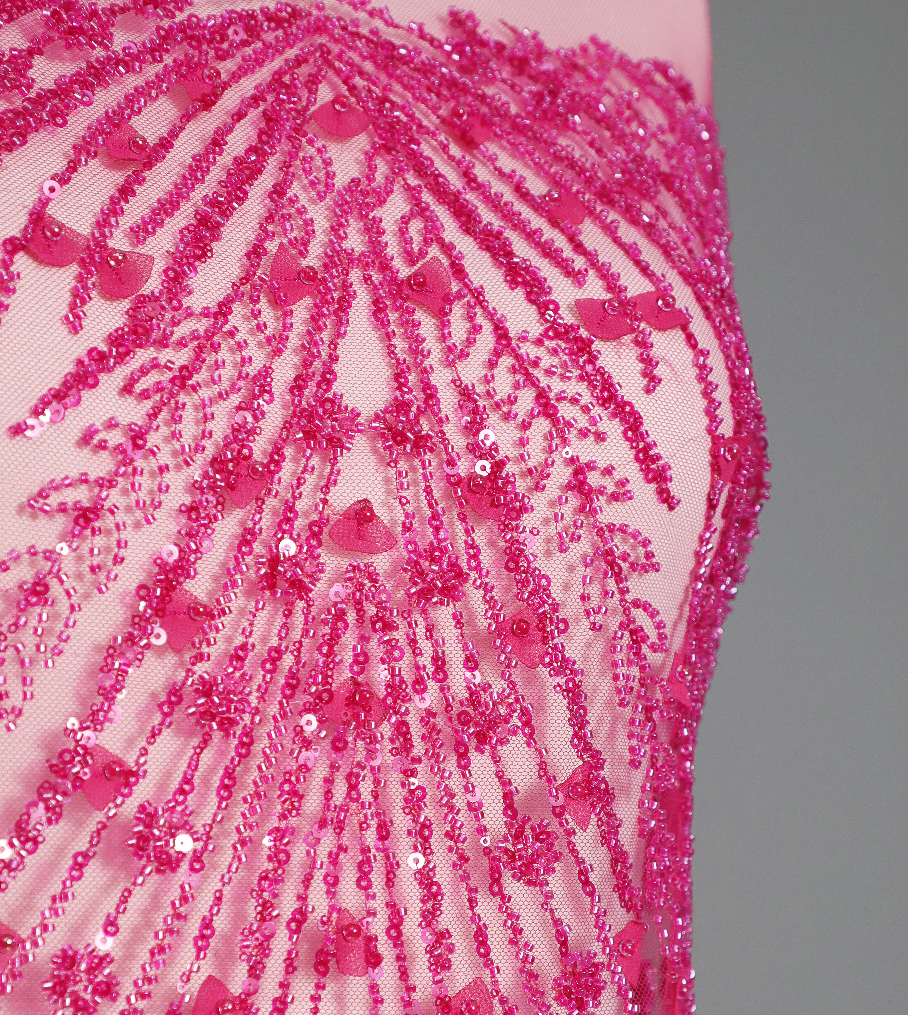 ZX221-1  Fuchsia Purple Laser cut beaded luxury fabric, tulle beading lace fabric with chiffon