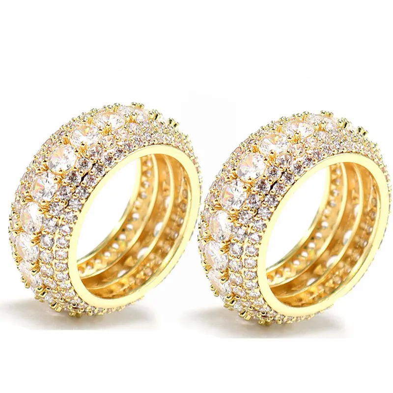 Gold Moissanite Diamond Hiphop Gold Plated Silver Ring women Iced Out Ring For men and women