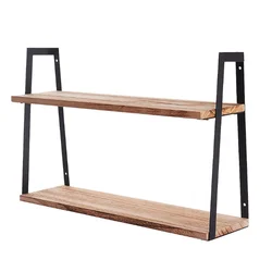 Factory Direct Sell Kitchen Storage Spice Rack Organizer 2 Tier Floating Wall Mounted Solid Wood Toilet Bathroom Storage Shelf