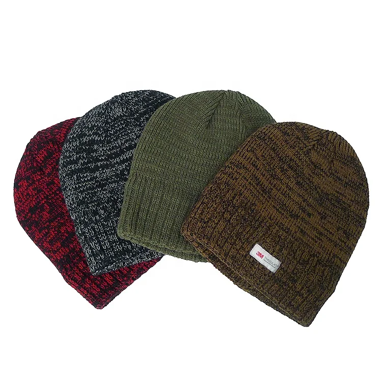 3M Thinsulate Insulation Lining No Cuff Beanie Knit Hats Custom Logo Toque Cap Sports for Men Lightweight Winter Warm