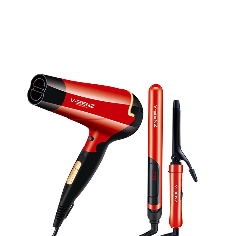 Anti Slip Handle Hair Dryer And Flat Iron Hair Straightener Professional Saloon Hair Dryer Set 5 In 1