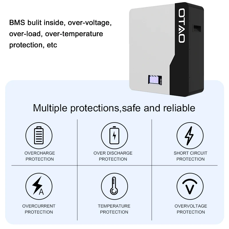 Power Wall Lifepo4 Battery Pack Baterias De Litio 48v 51.2v 200AH 100AH 10kwh Solar Generator Wall Mounted Lithium Ion Battery