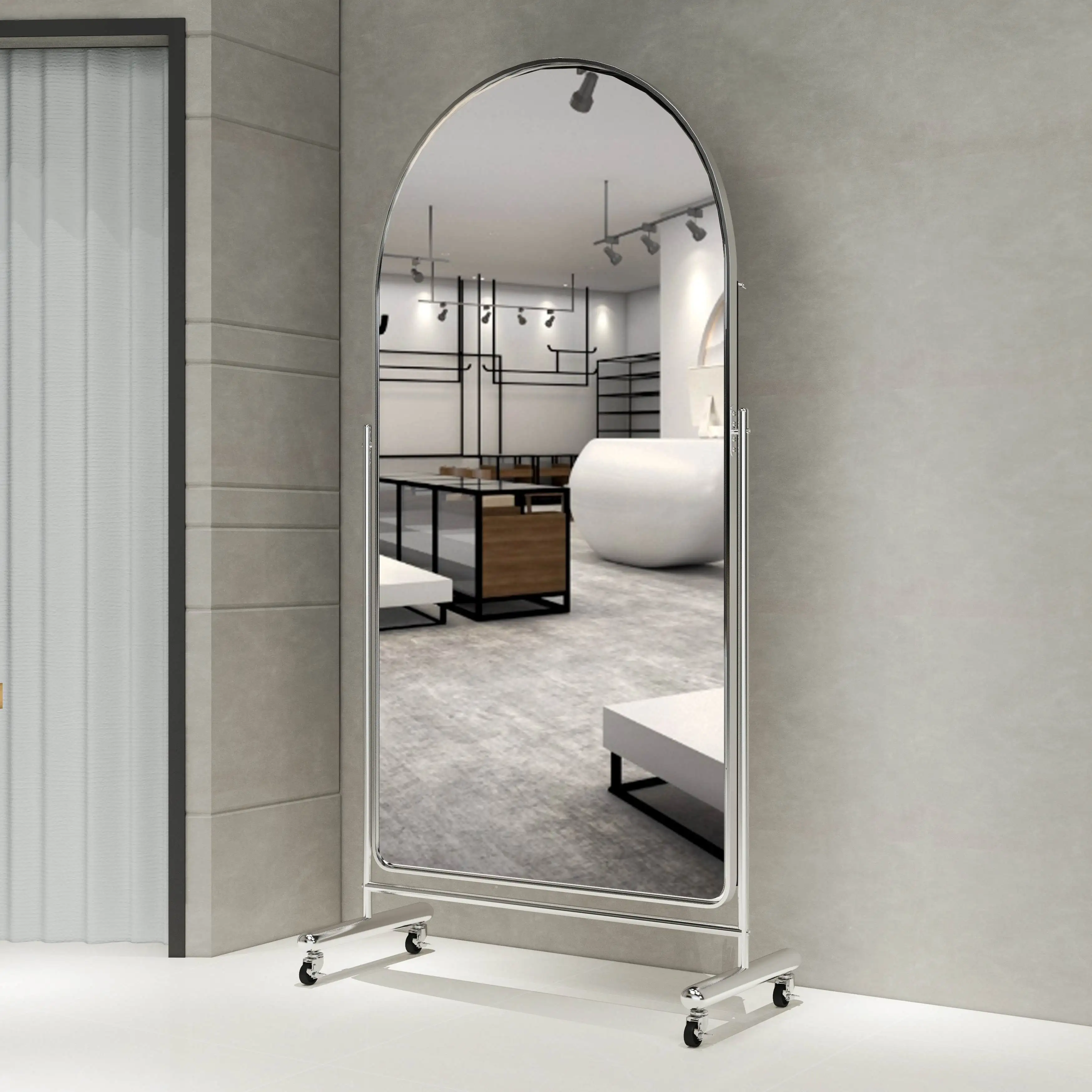 Factory Supply Arch Laege Full Length Body Stand Up Vanity Dressing Long Round House Decor Floor Standing Mirror Design