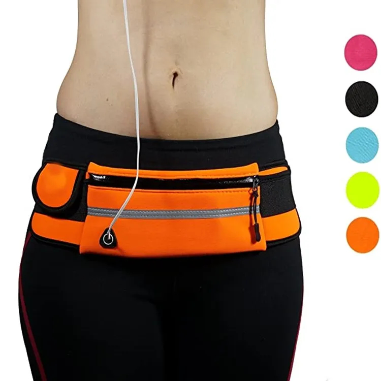 2020 best sale money pouch led reflective flip neoprene hydration phone holder bag waist pack running belt