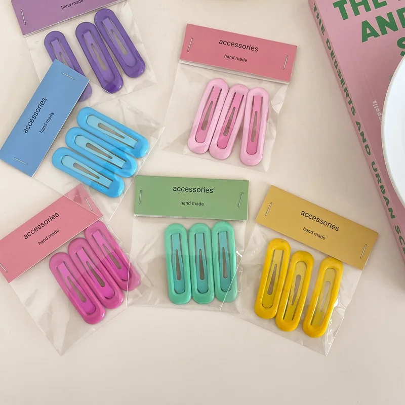 BS2610 2022 Korean 5cm  3pcs/set hair pins sweet candy color side BB hair clip for women girls