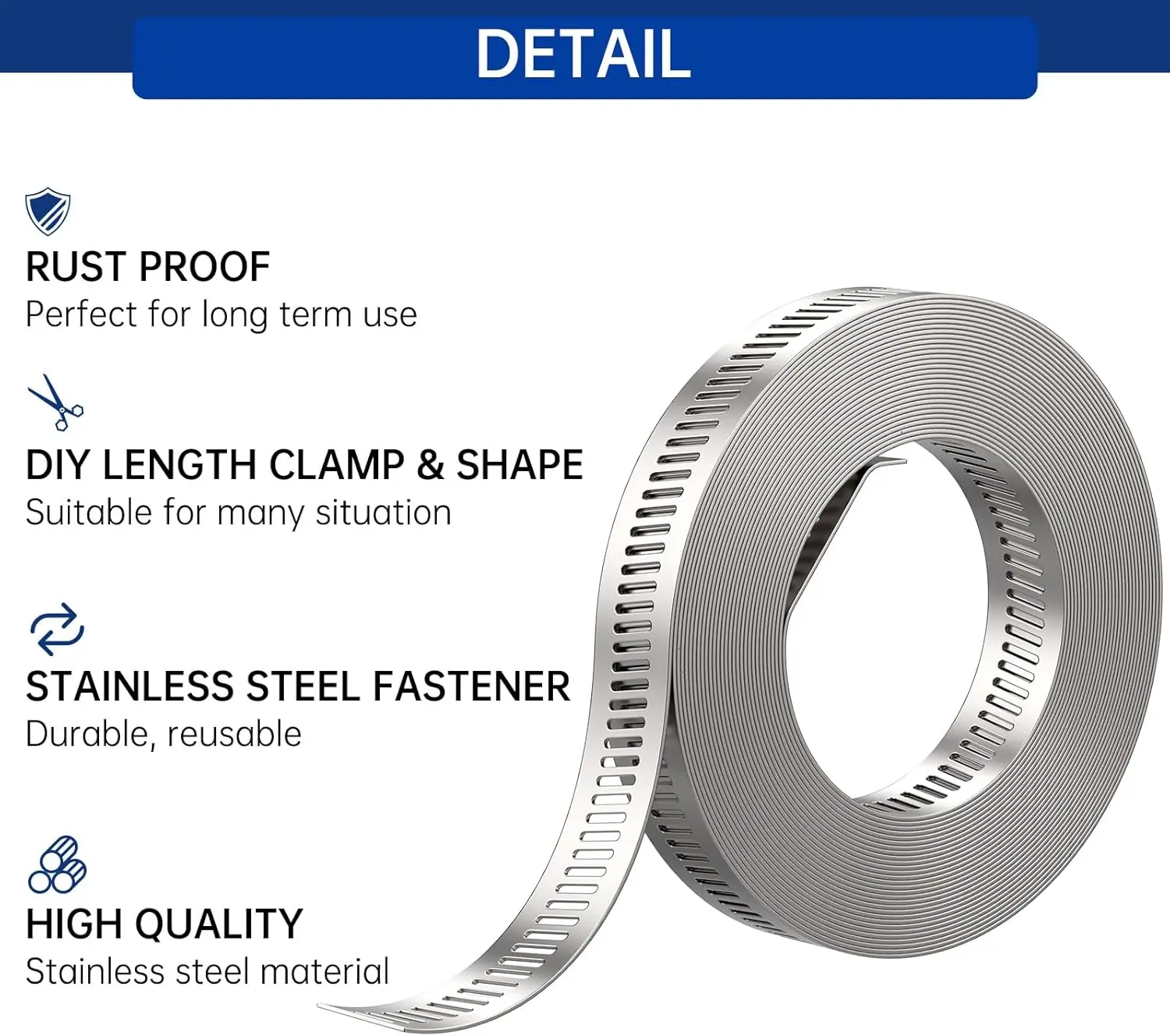 Stainless steel DIY clamp fastener of Abrazaderas de manguera de acero inoxidable 304 rollo de hose clips for gas