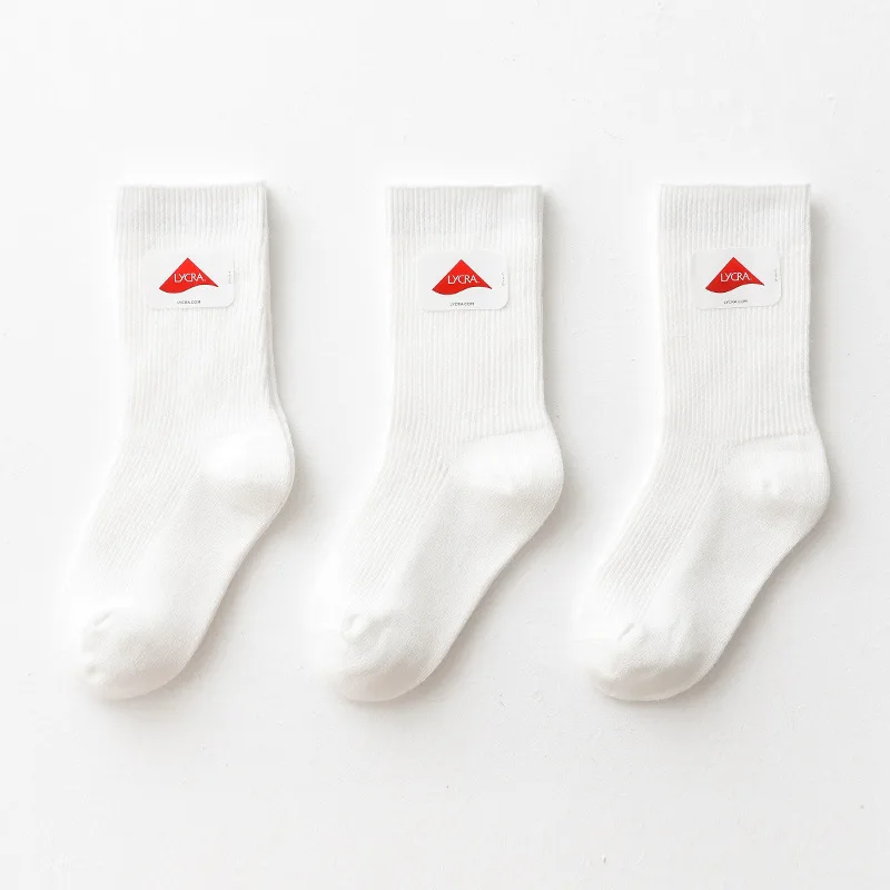  3 pairs a lot Student socks 98% cotton Double needle high quality school boys girls uniform white color for