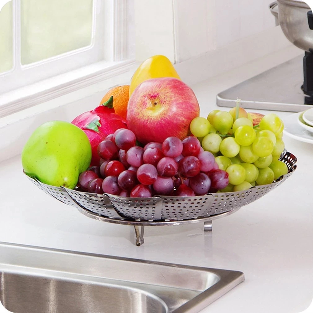 Многофункциональная плита складной овощей из нержавеющей стали складной высокопробная арматурная сетка, фильтр грубой очистки, пищевая промышленность расширяемая пароход корзины # FDS-01