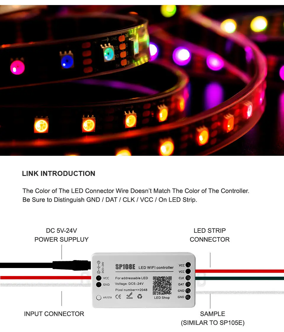 SP105E SP107E SP108E SP110E SP501E SP601E led light with remote control magic home wifi led controller