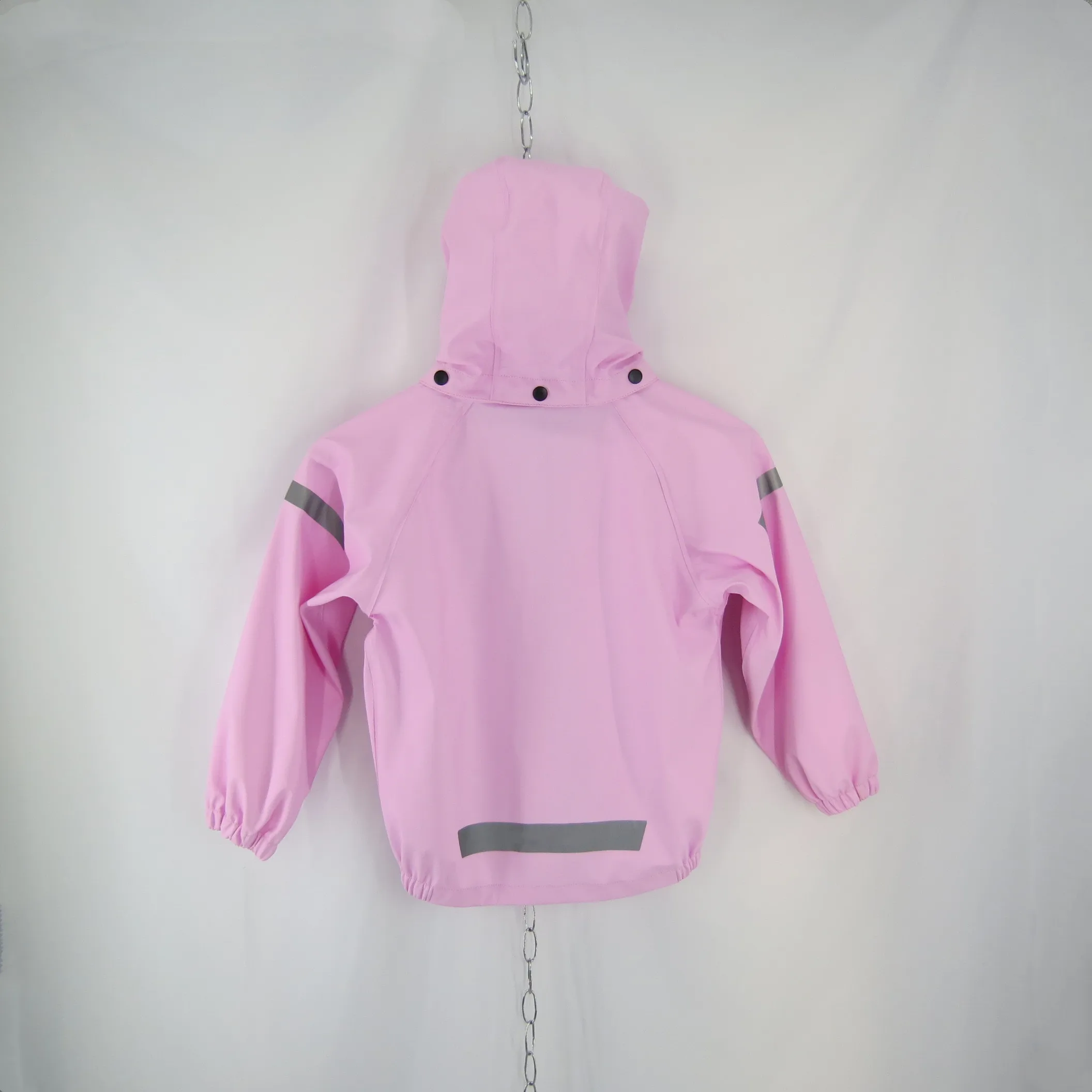 
kids soft shell pocket rain jacket breathable pu hood raincoat for girls seam welding 