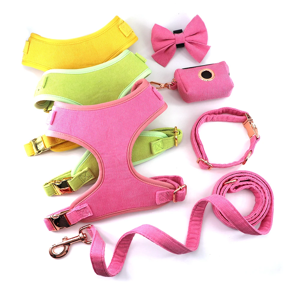 Luxury Custom Packaging Hangers Logo Leash Dog Product Design Dog Harness Luxury Corduroy Dog Collar Set