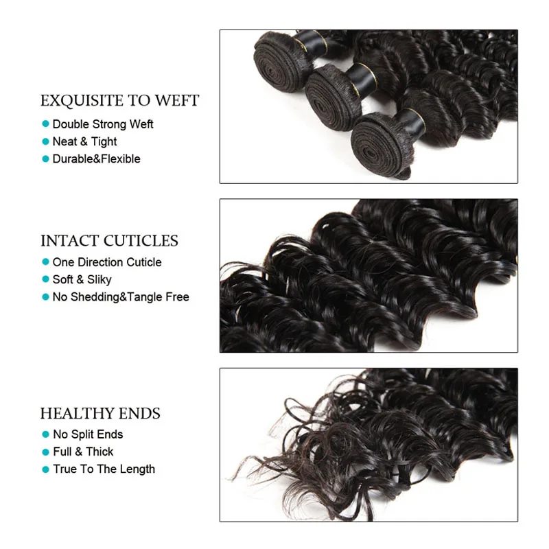 
Deep Wave Hair Extension Weave 9A Grade Peruvian Virgin Deep Wave With Frontal Human Hair Bundles Vendors With Lace Closure 