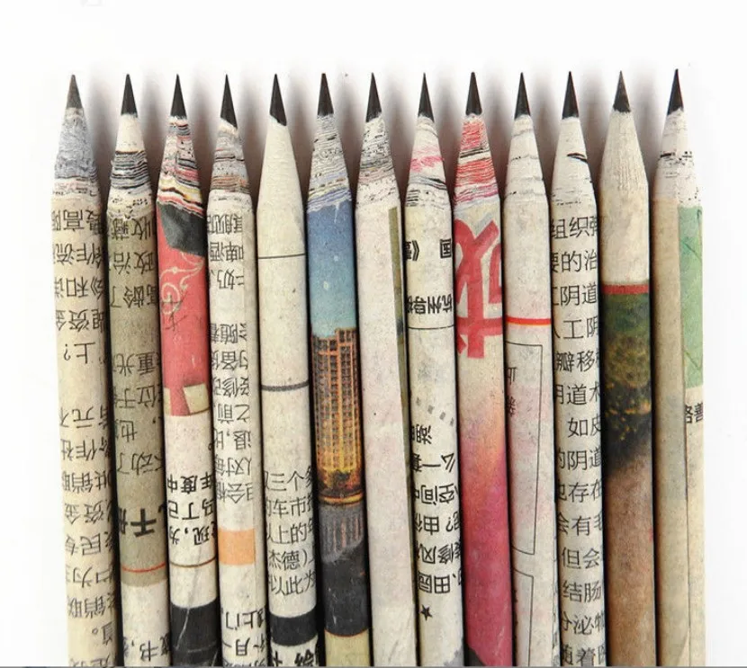 Hot Selling Logo Printing MINI Newspaper Color Pencils,Recycled newspaper assorted Color Pencils for promotion gifts