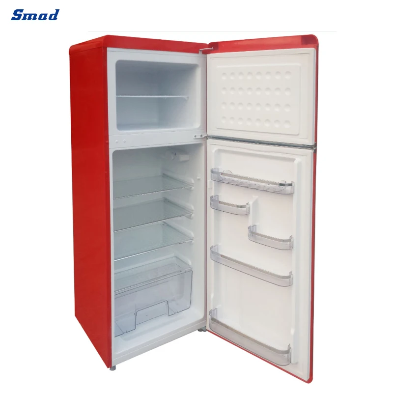 110V  Vintage Red Black 2 door Fridge Top Mount Retro Refrigerator  for DSR-212WU