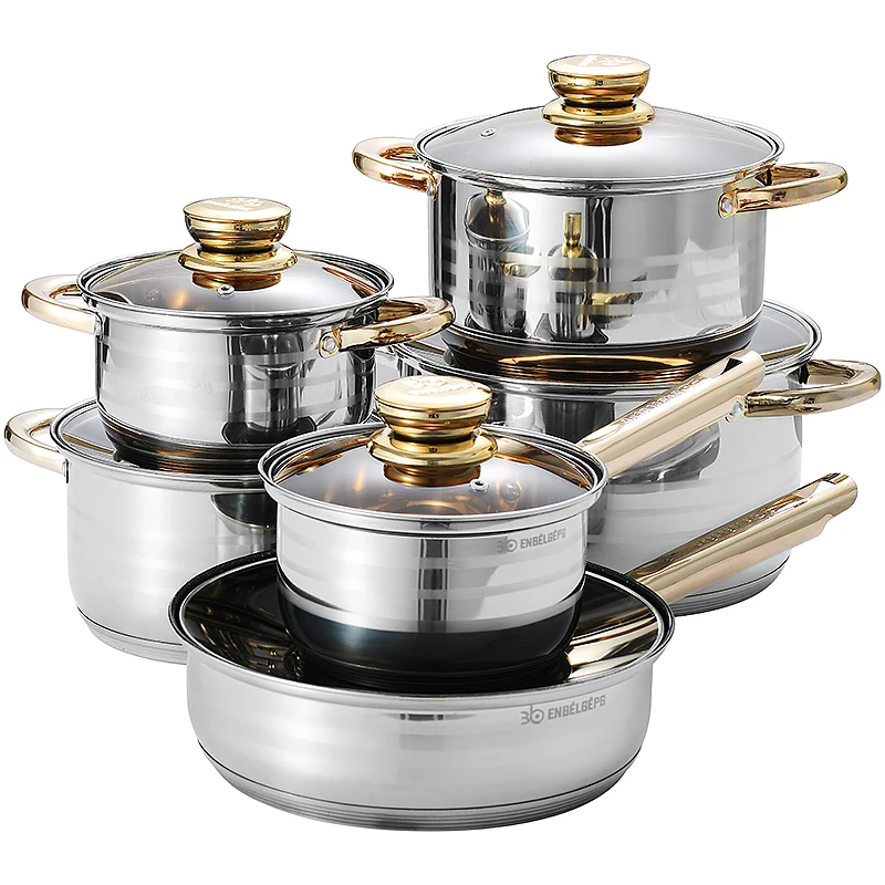 Factory Best Quality Sustainable Pots And Pans Kitchen Stainless Steel Cooking Pot Set Cookware Sets With Glass Lid