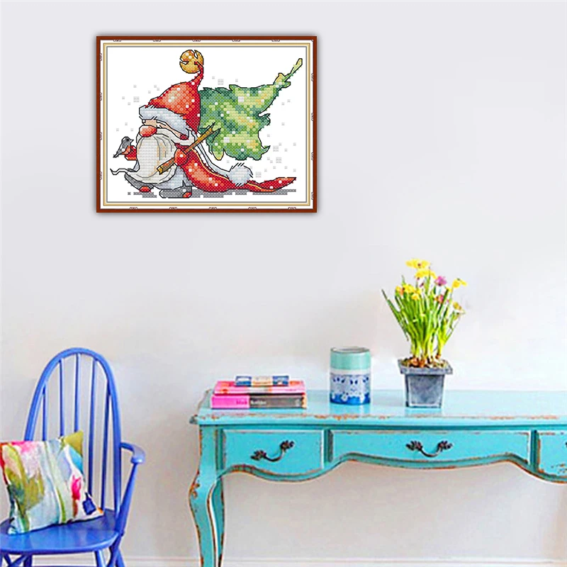 NKF Wholesale Christmas Gift Cotton Canvas Fabric DIY Handcraft Printed Home Deco Cross Stitch Embroidery Kit