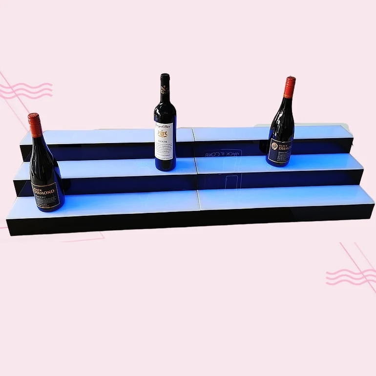 Custom LED Lighted Liquor Bottle Display Shelf With Remote Control LED Bottle Display 2 Step 4 Wine Acrylic Wine Display Rack