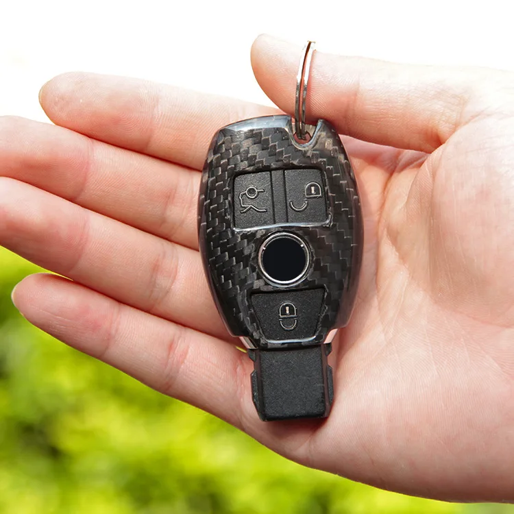 Protective Case Cover With Anti-lost Key Chain Real Carbon Fiber Buckle Smart Key Cover For B Model C E