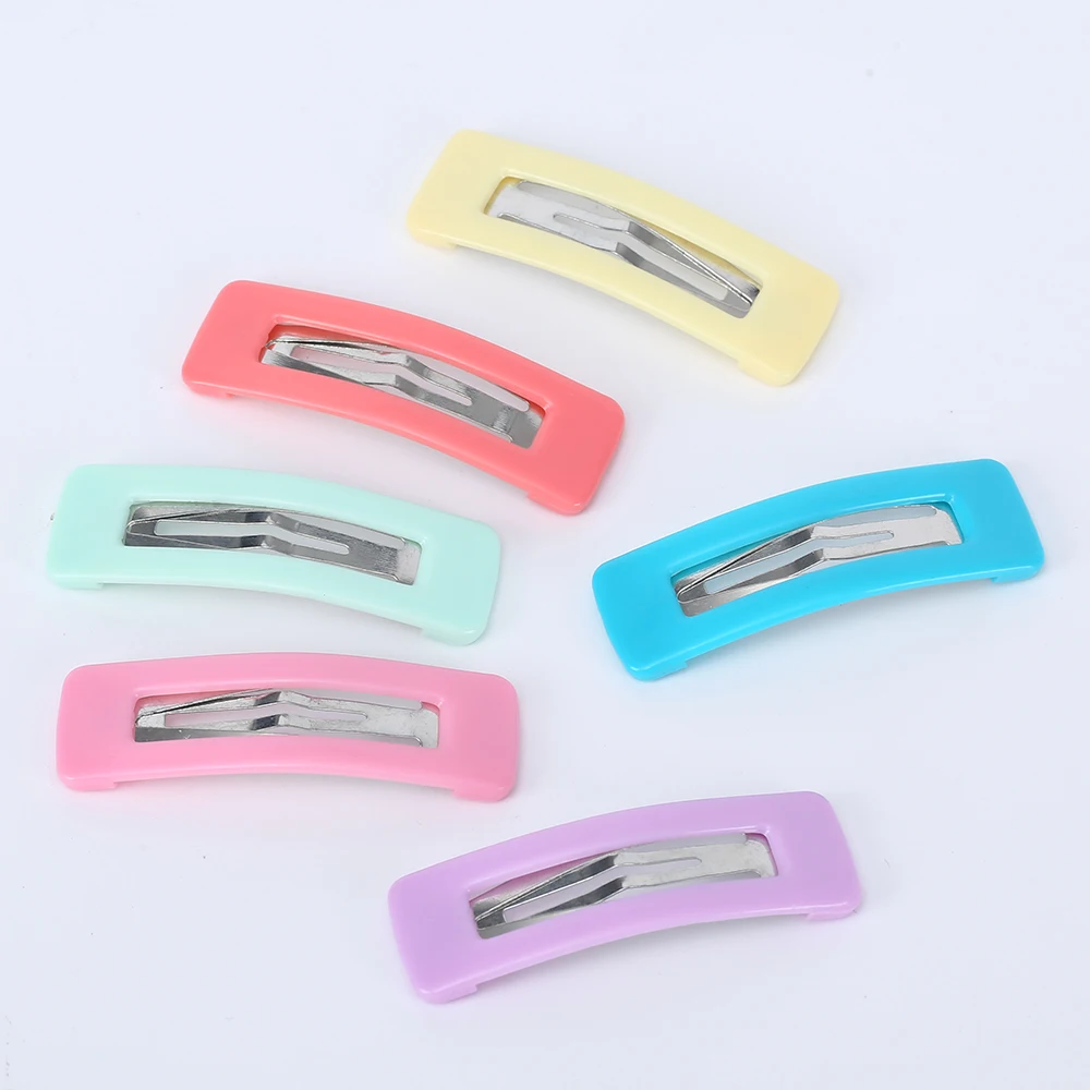 Taimeng INS Hot Selling 5.5cm BB Rectangle Shape Metal Colorful Snap Hair Clip Accessories Candy Color Hairgrips For Girls